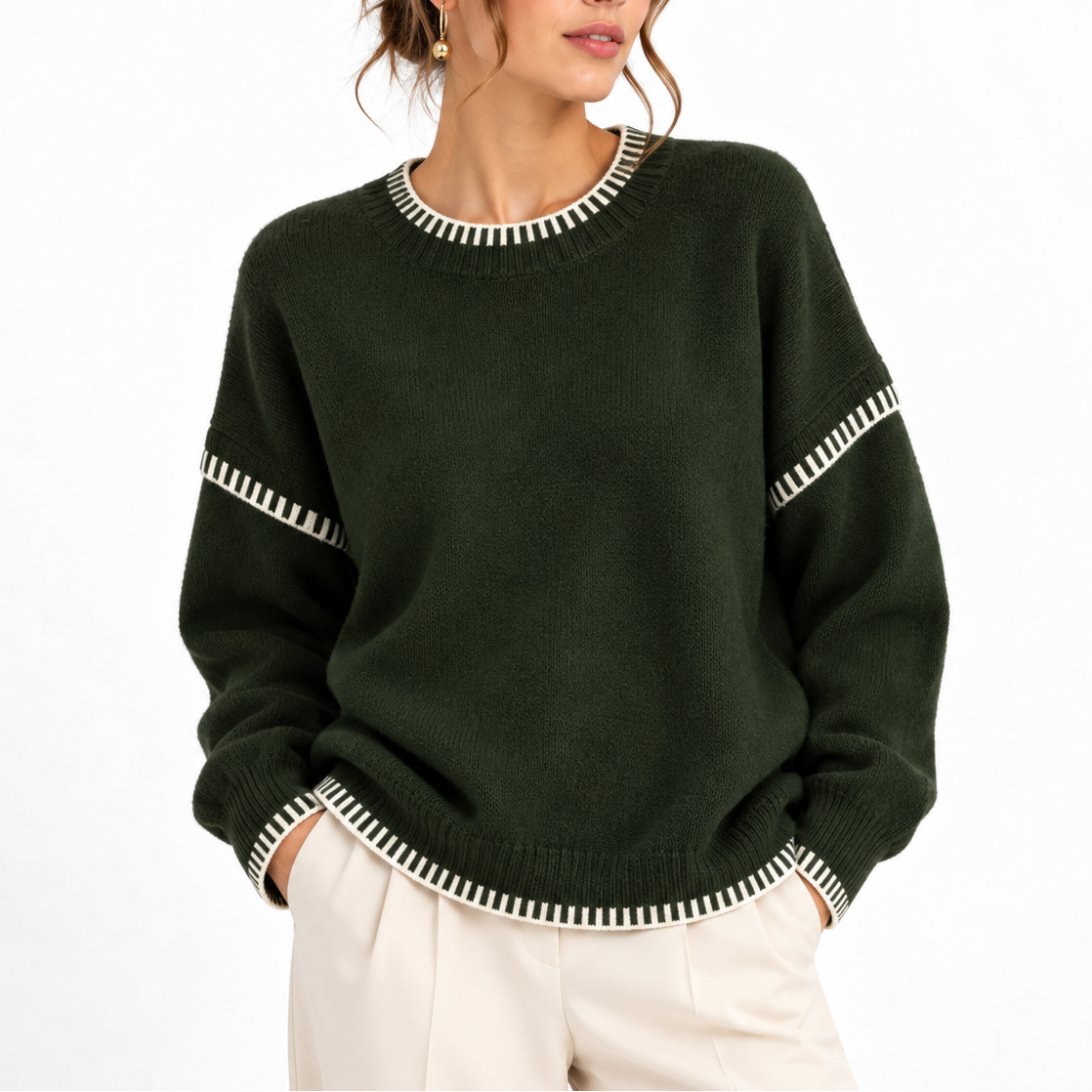Women's Oversized Chunky Knit Sweater with Boat Neck