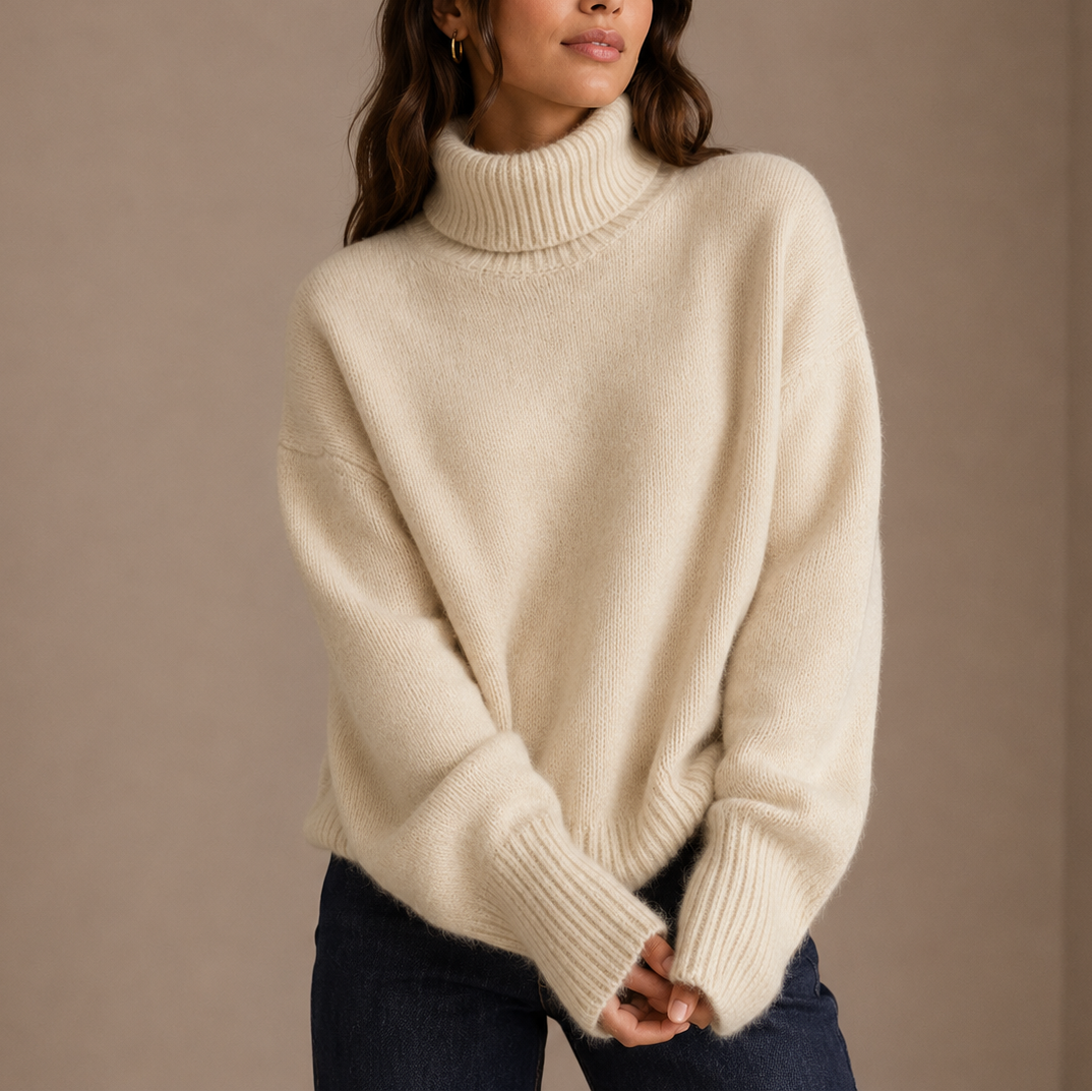 Women's Oversized Turtleneck Sweater – Soft Relaxed Knit Jumper