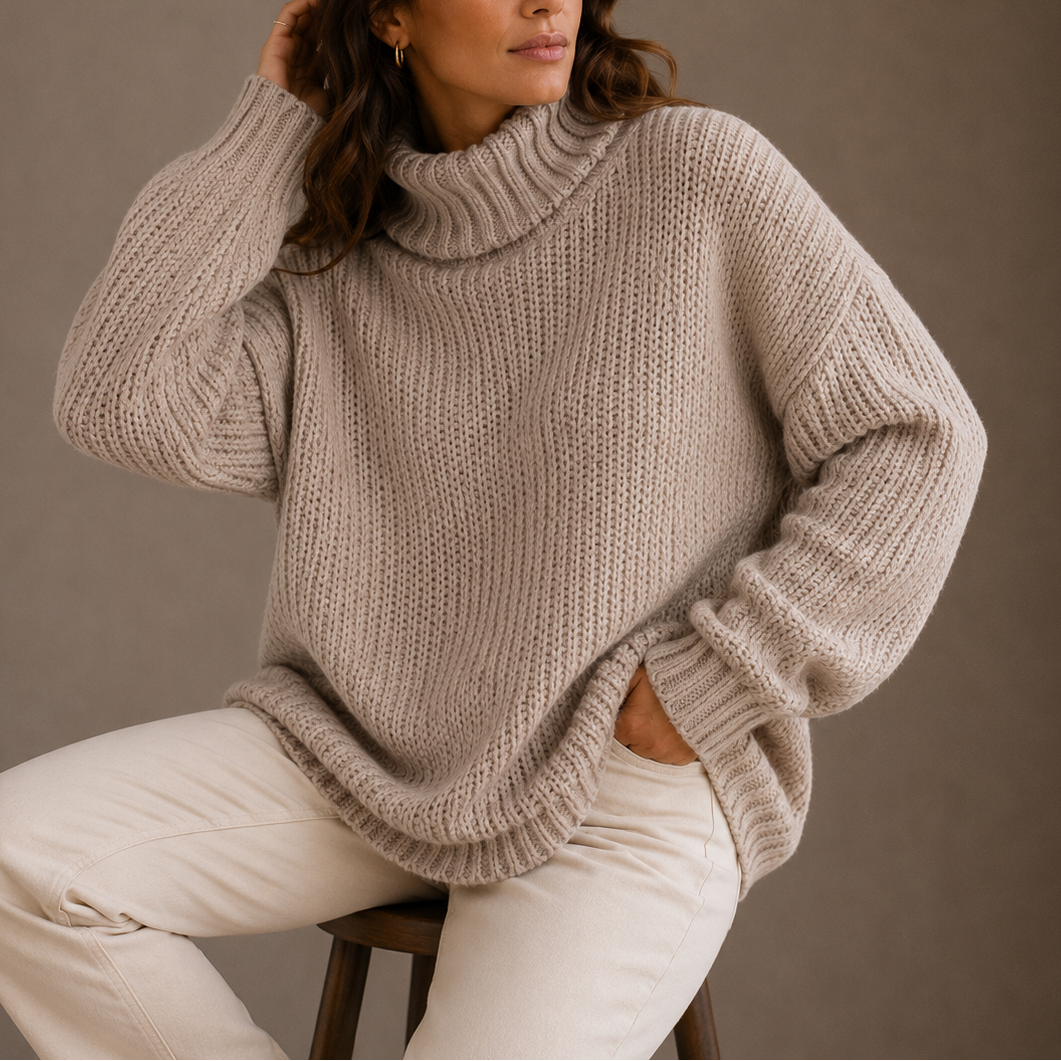 Women's Chunky Turtleneck Sweater – Oversized Knit Jumper