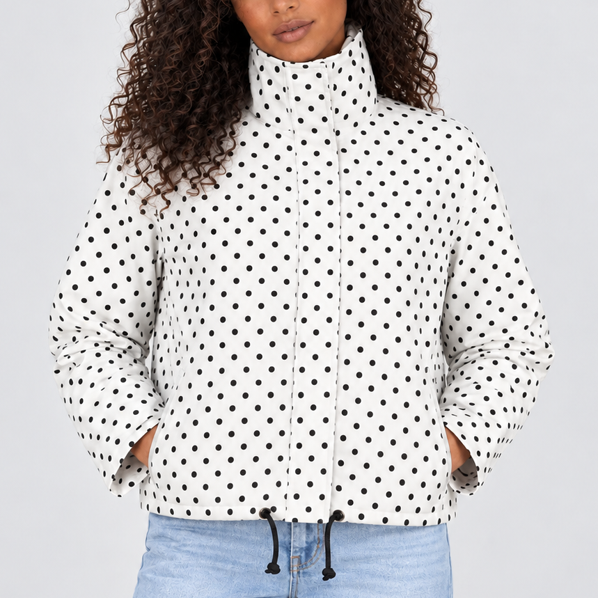 Women's Polka Dot Cropped Jacket with High Collar