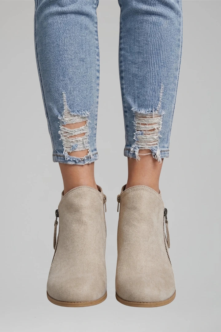 Suede Side Zipper Ankle Boots