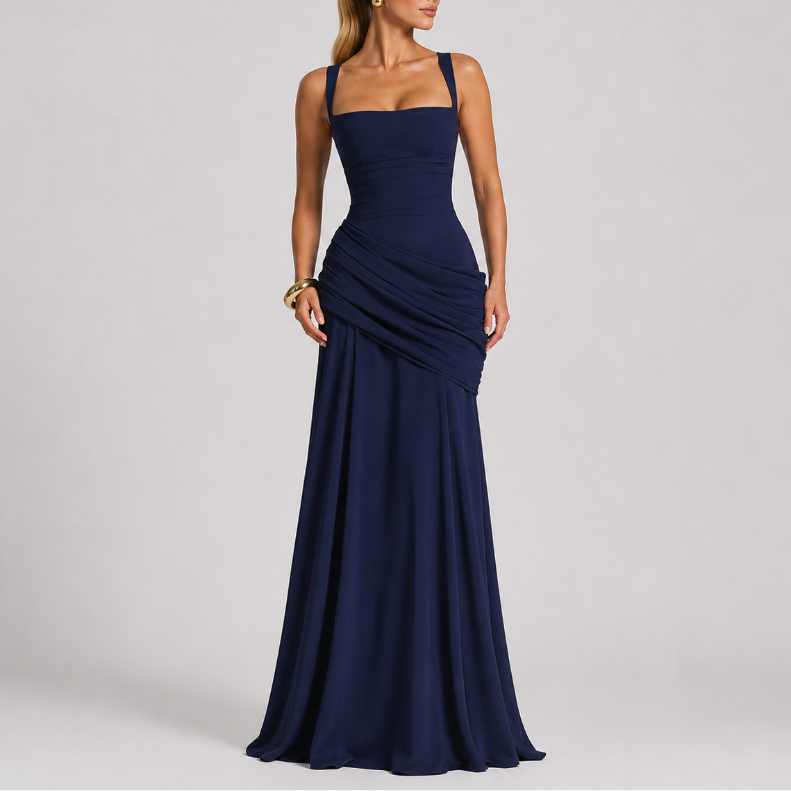Women's Elegant Ruched Maxi Evening Dress
