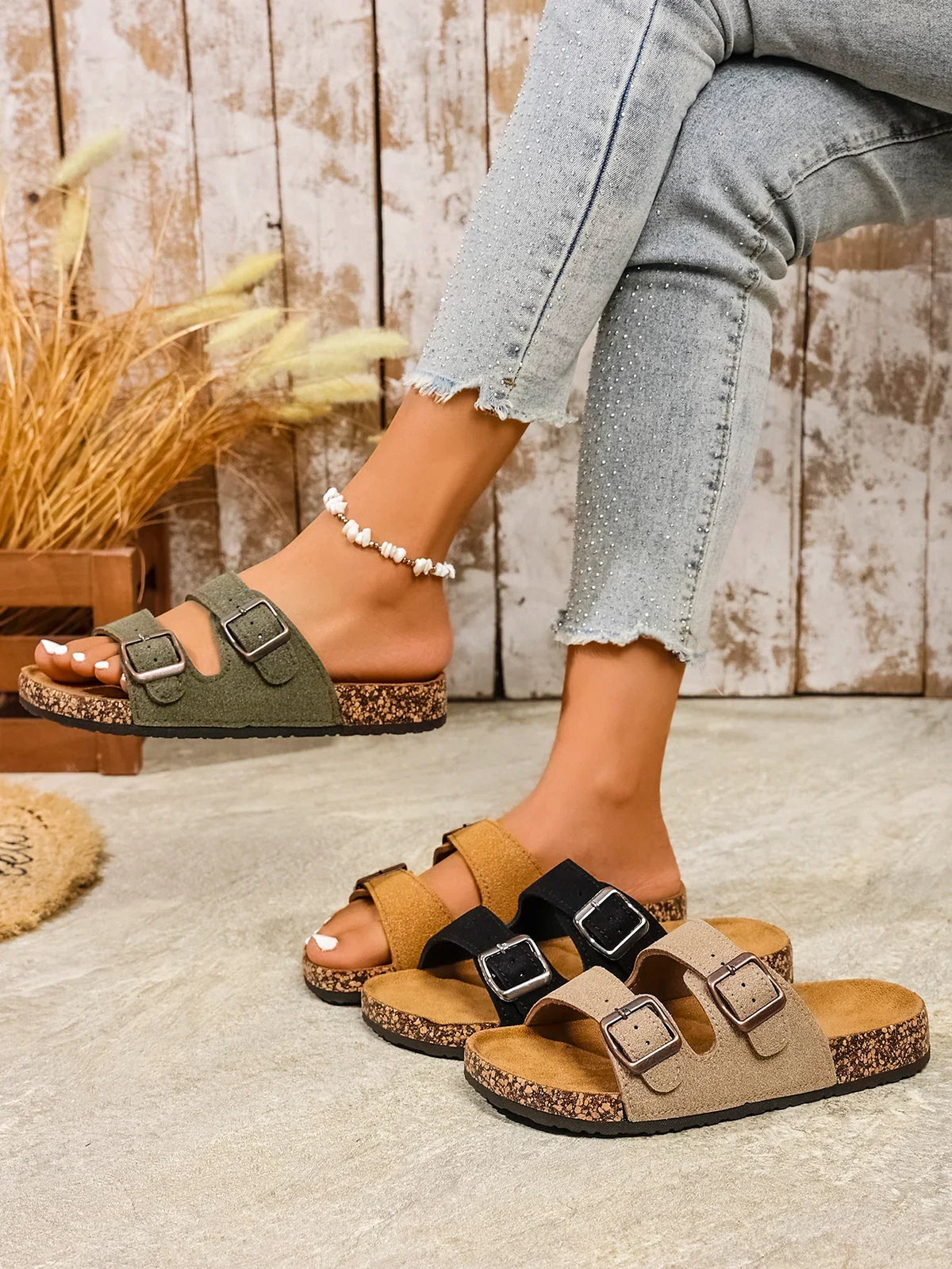 Double Strap Cork Sandals