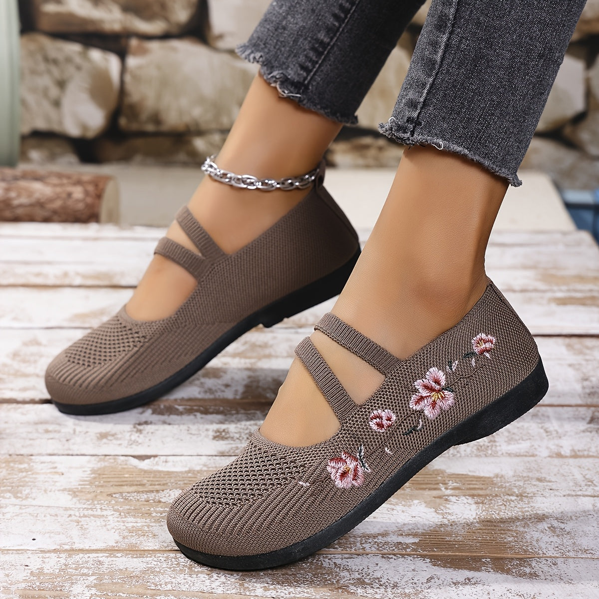 Floral Knit Ballet Flats