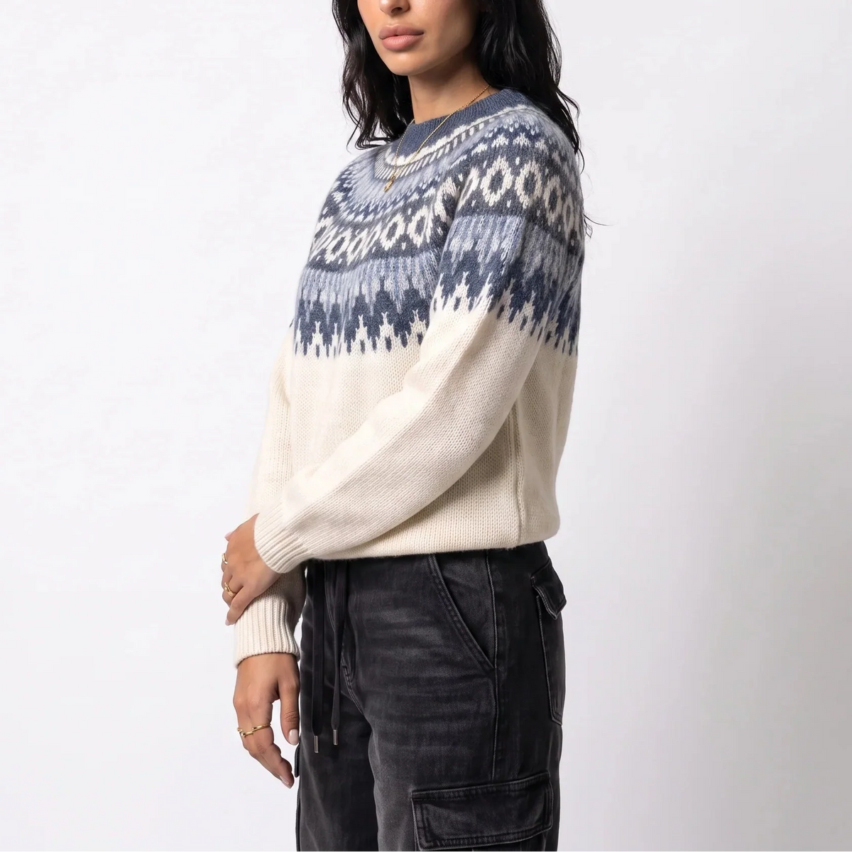 Women's Fair Isle Knit Jumper - Nordic Pattern in Ivory