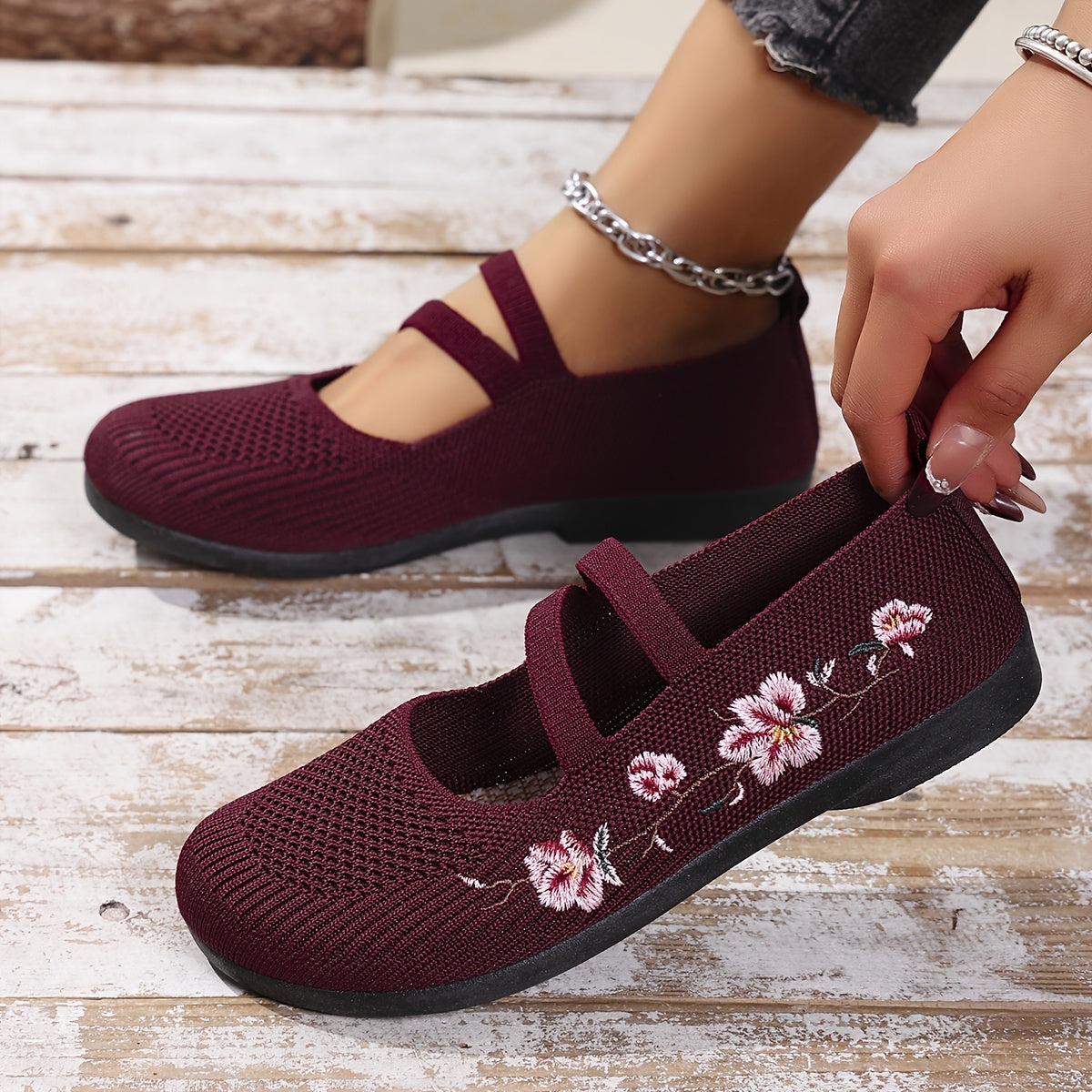 Floral Knit Ballet Flats
