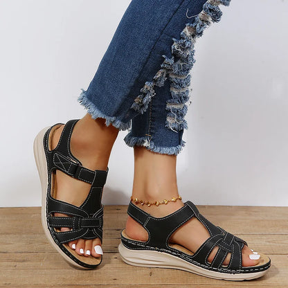 Orthopedic Leather Sandals in Vintage Style