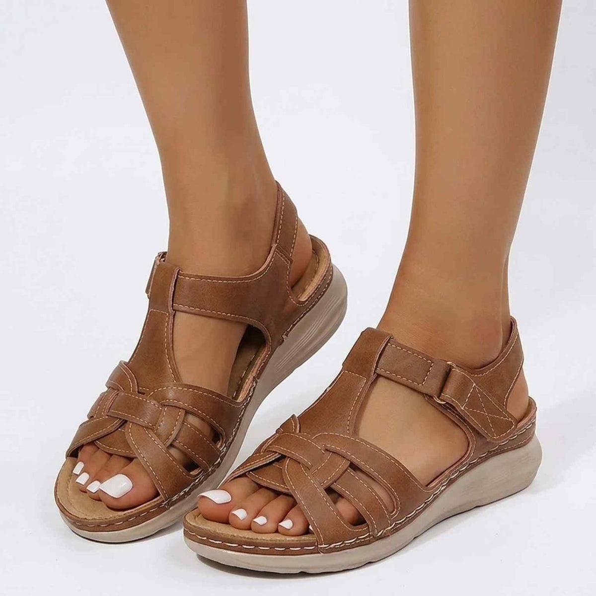 Orthopedic Leather Sandals in Vintage Style