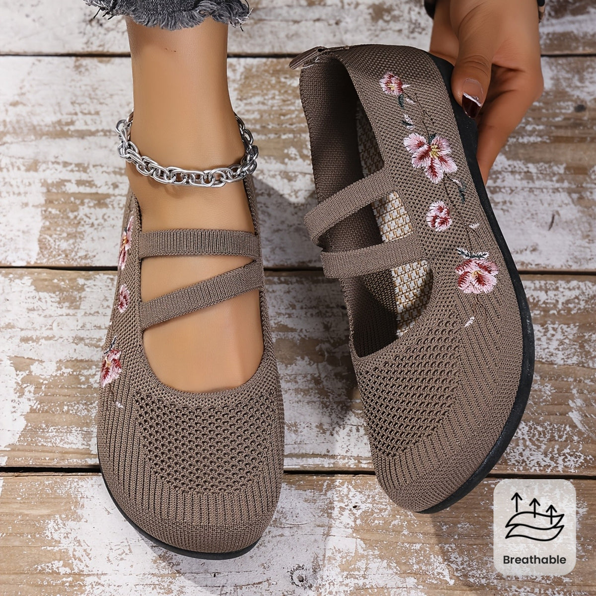 Floral Knit Ballet Flats