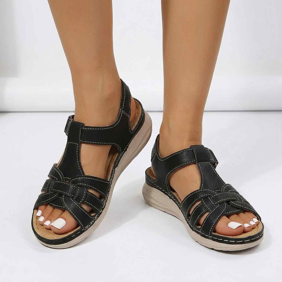 Orthopedic Leather Sandals in Vintage Style