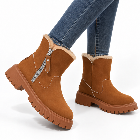 Women's Suede Winter Ankle Boots with Fur Lining & Side Zip