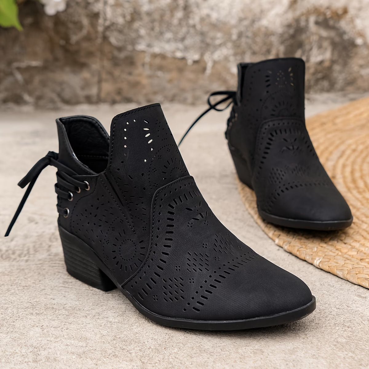 Vintage Cutout Ankle Boots