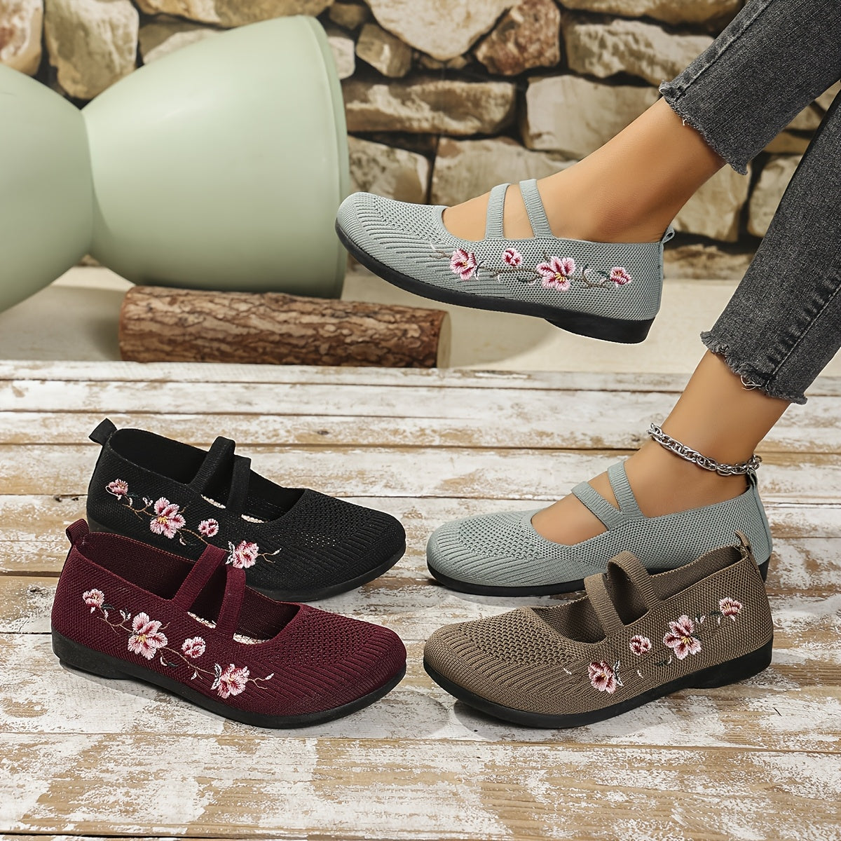 Floral Knit Ballet Flats