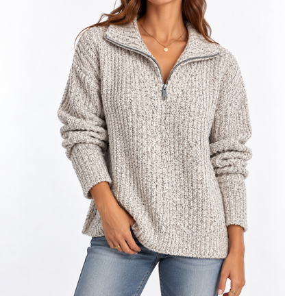 Women's Textured Knit Sweater – Quarter Zip & Relaxed Fit