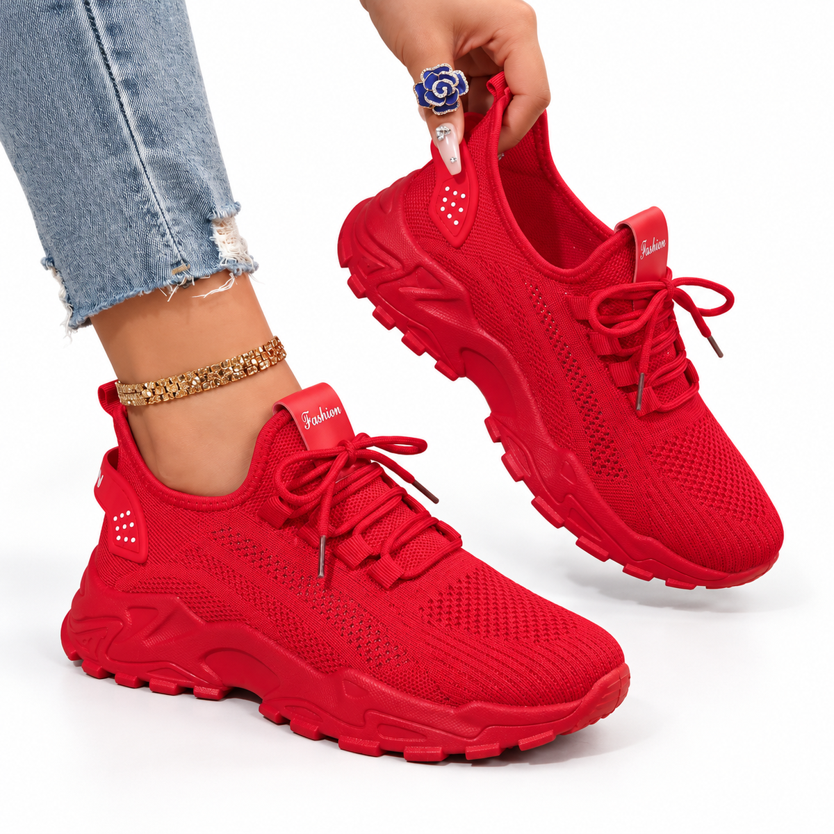 Women's Orthopedic Knit Sneakers with Lace-Up Design