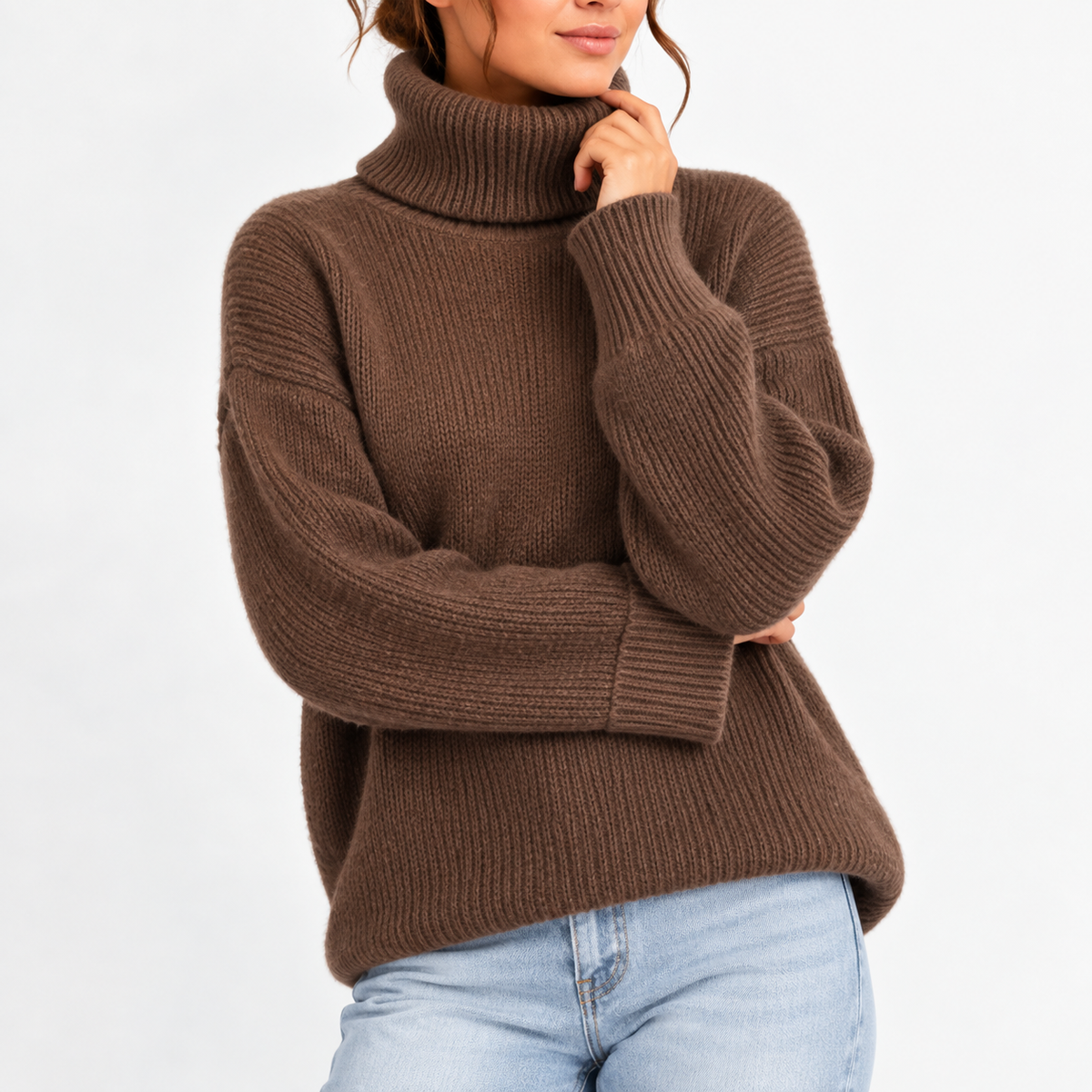 Women's Oversized Turtleneck Sweater with Waffle Knit Texture