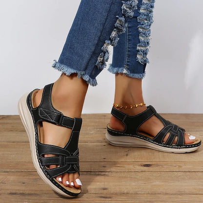 Orthopedic Leather Sandals in Vintage Style