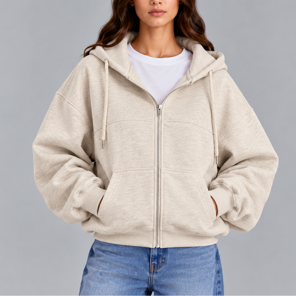 Women's Oversized Zip-Up Hoodie – Casual Relaxed Fit Hooded Sweatshirt