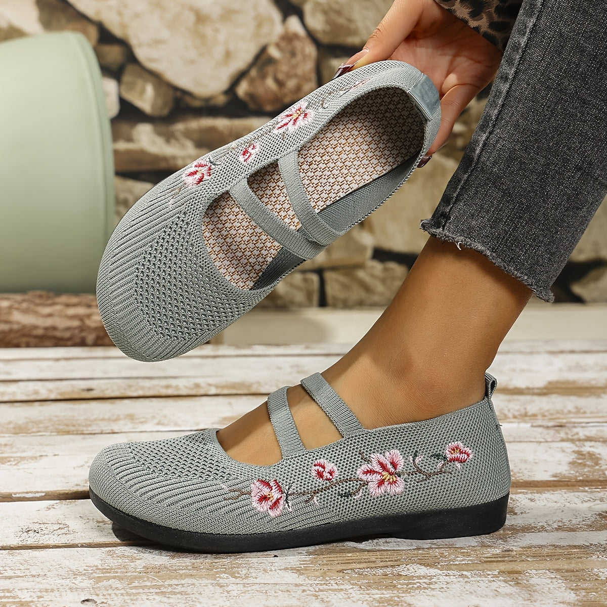 Floral Knit Ballet Flats