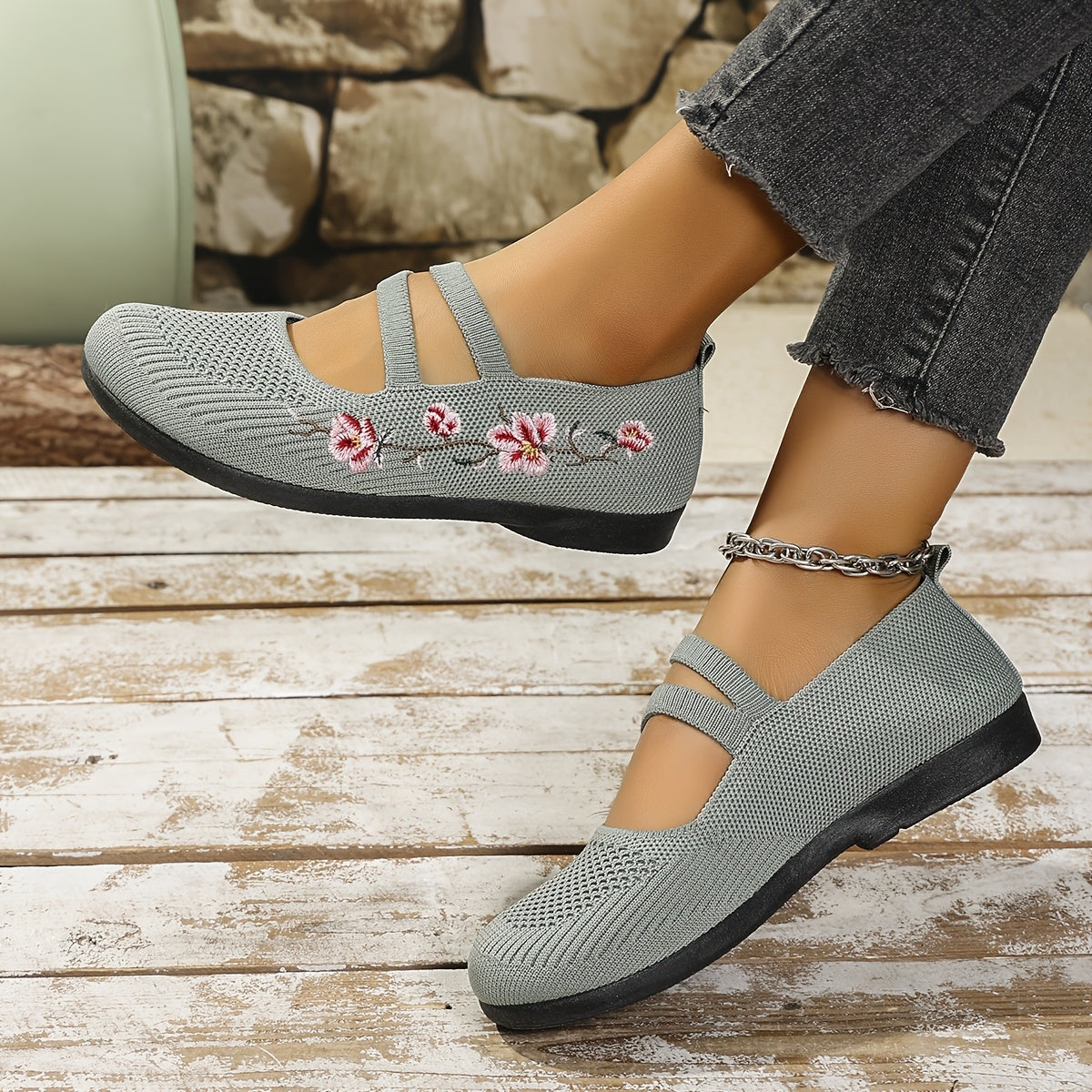 Floral Knit Ballet Flats