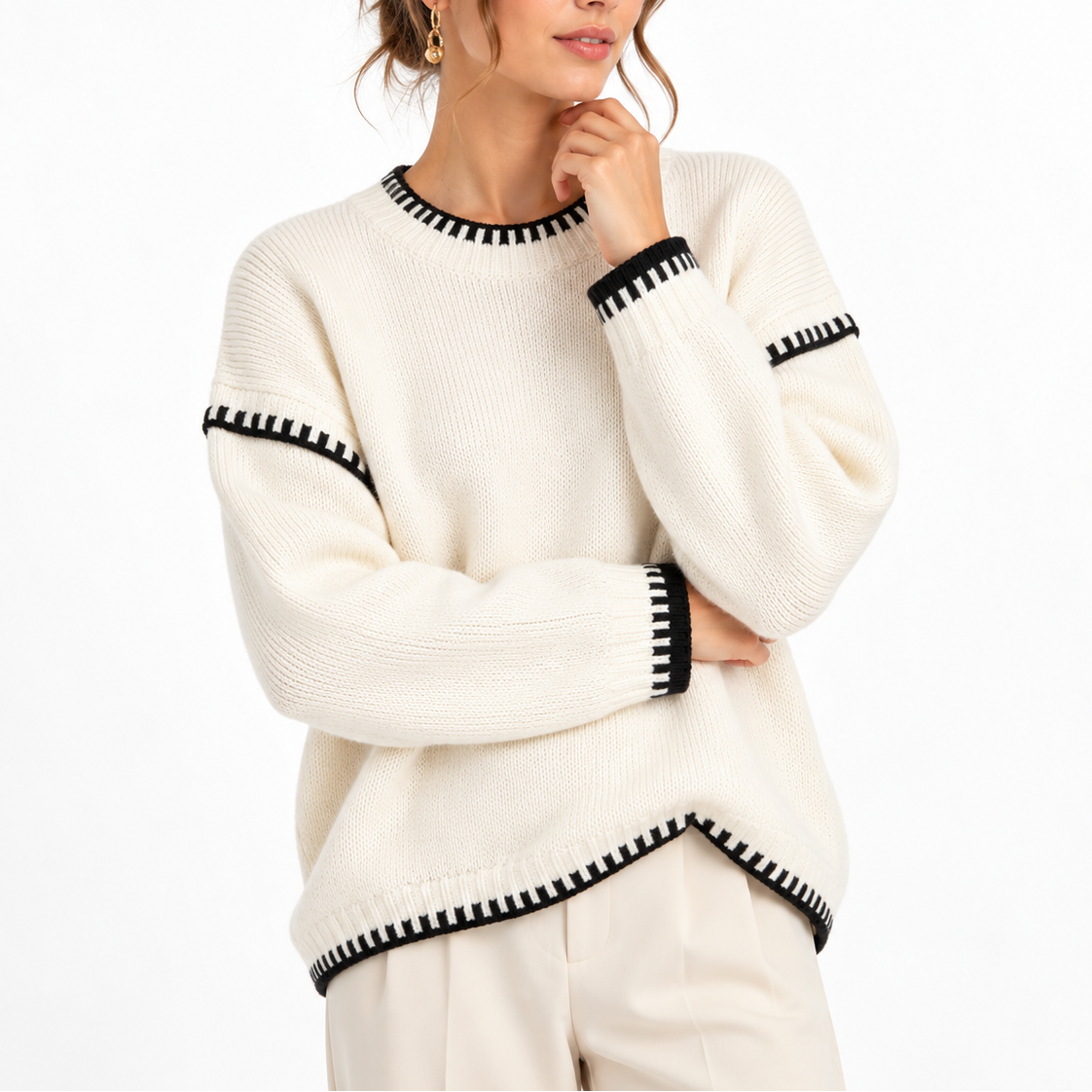 Women's Oversized Chunky Knit Sweater with Boat Neck