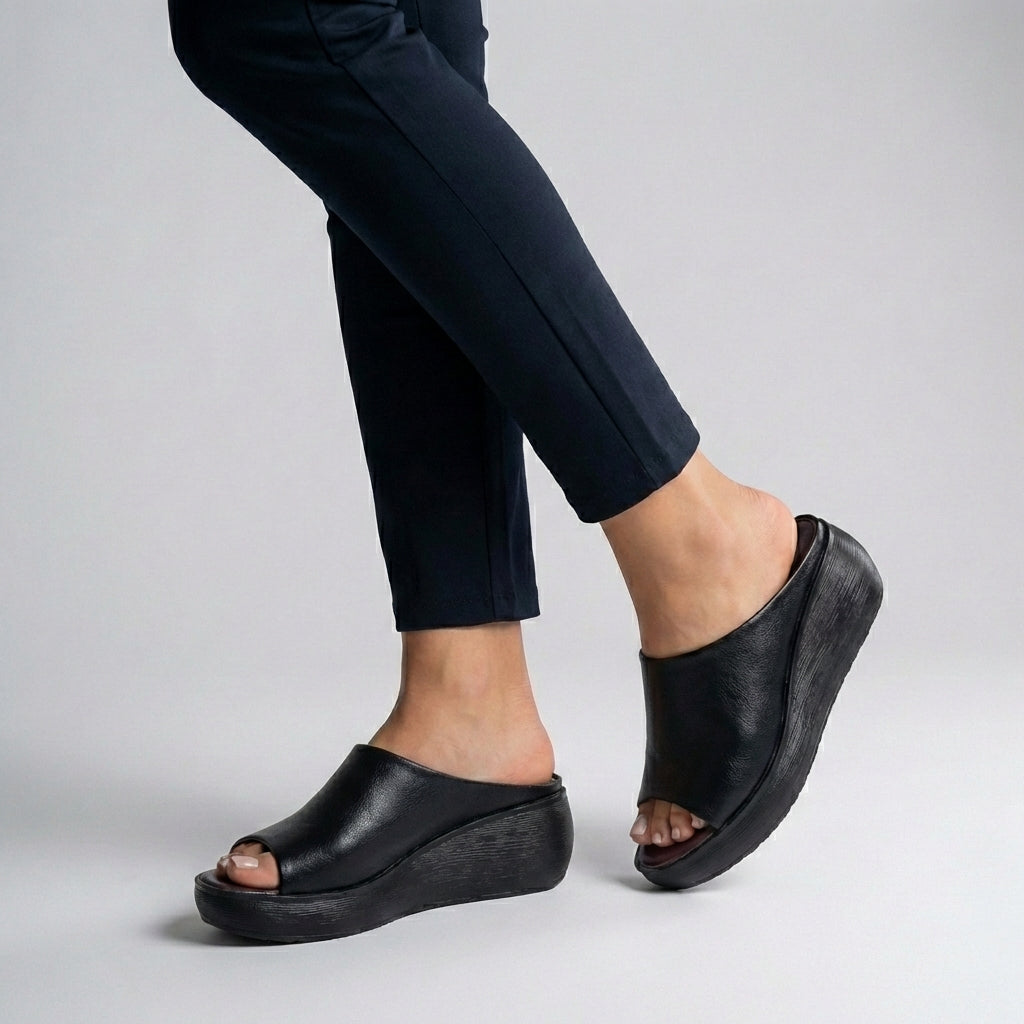 Leather Platform Slides