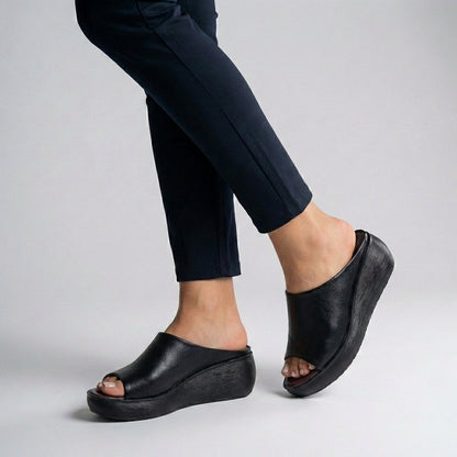 Leather Platform Slides