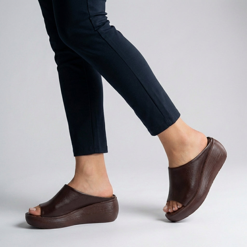 Leather Platform Slides