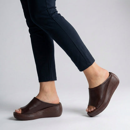 Leather Platform Slides