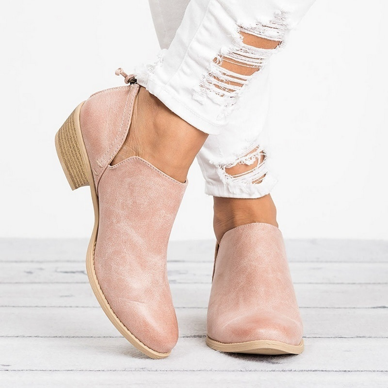 Orthopedic Ankle Boots Slip-On Block-Heel