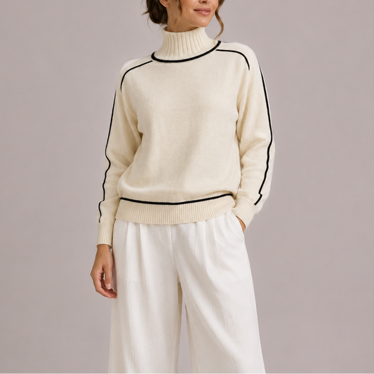 Women's Turtleneck Sweater – Contrast Trim Knit Jumper