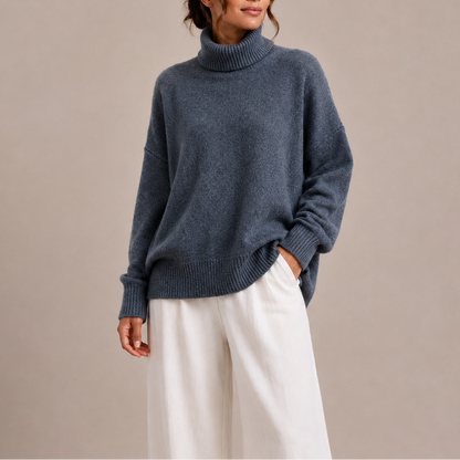 Women's Oversized Turtleneck Sweater – Relaxed Knit Jumper