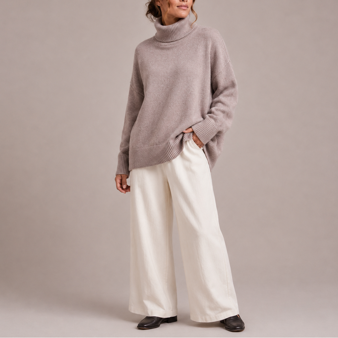 Women's Oversized Turtleneck Sweater – Relaxed Knit Jumper