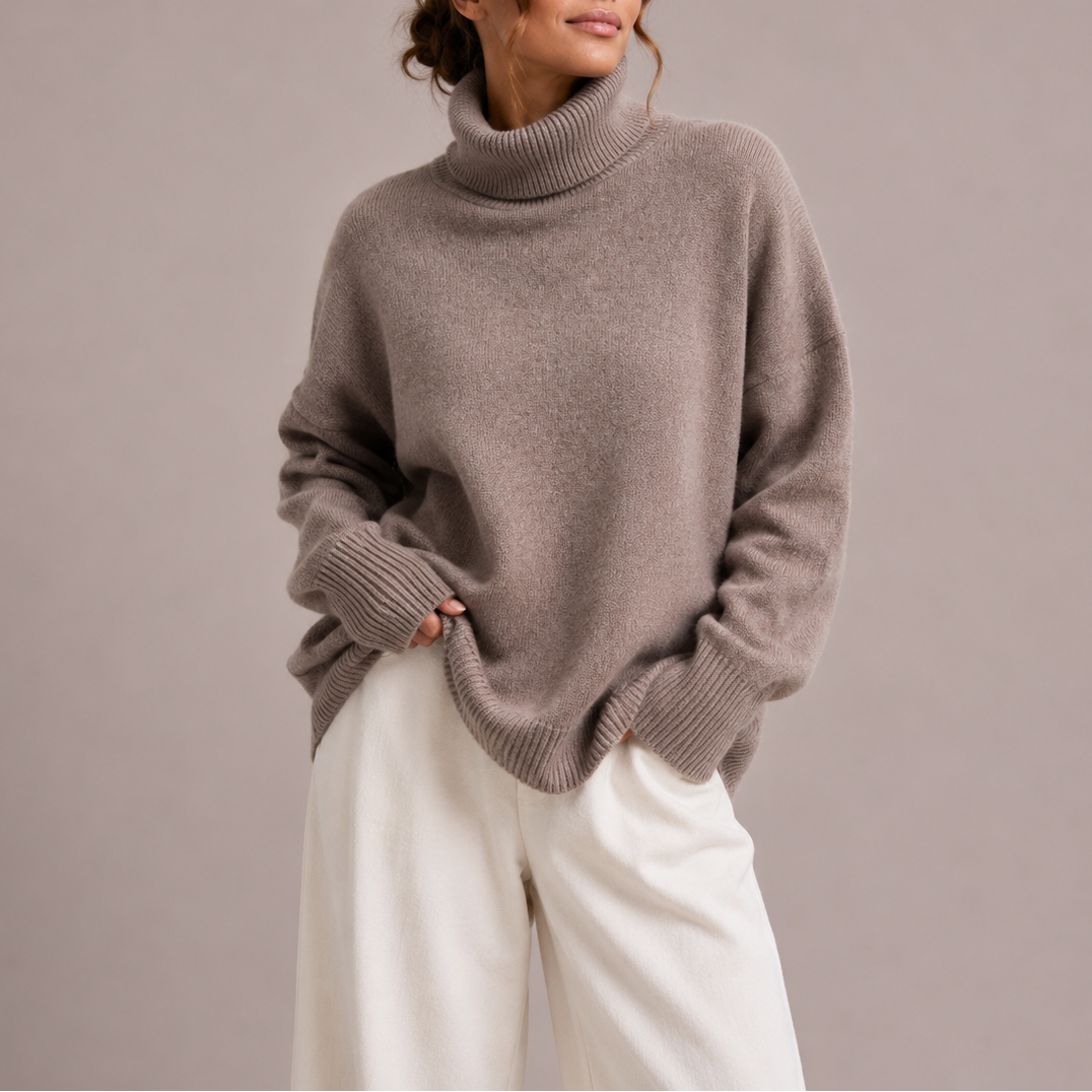 Women's Oversized Turtleneck Sweater – Relaxed Knit Jumper