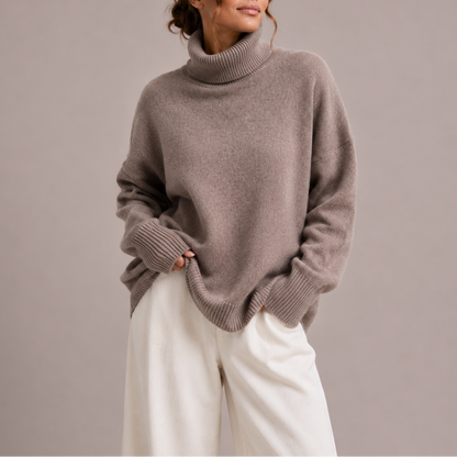 Women's Oversized Turtleneck Sweater – Relaxed Knit Jumper