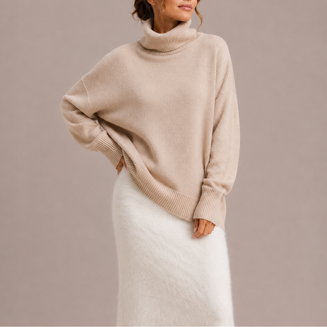Women's Oversized Turtleneck Sweater – Relaxed Knit Jumper