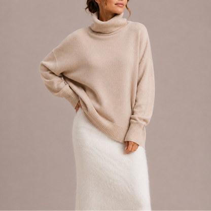 Women's Oversized Turtleneck Sweater – Relaxed Knit Jumper