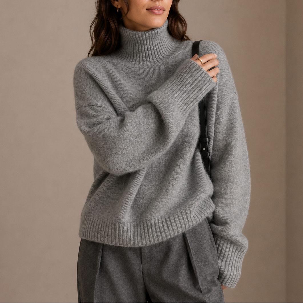 Women's Oversized Turtleneck Sweater – Soft Relaxed Knit Jumper