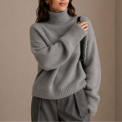 Women's Oversized Turtleneck Sweater – Soft Relaxed Knit Jumper