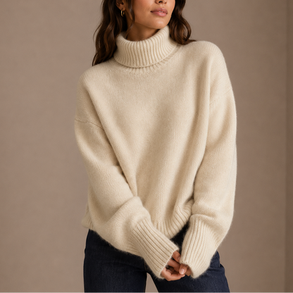 Women's Oversized Turtleneck Sweater – Soft Relaxed Knit Jumper
