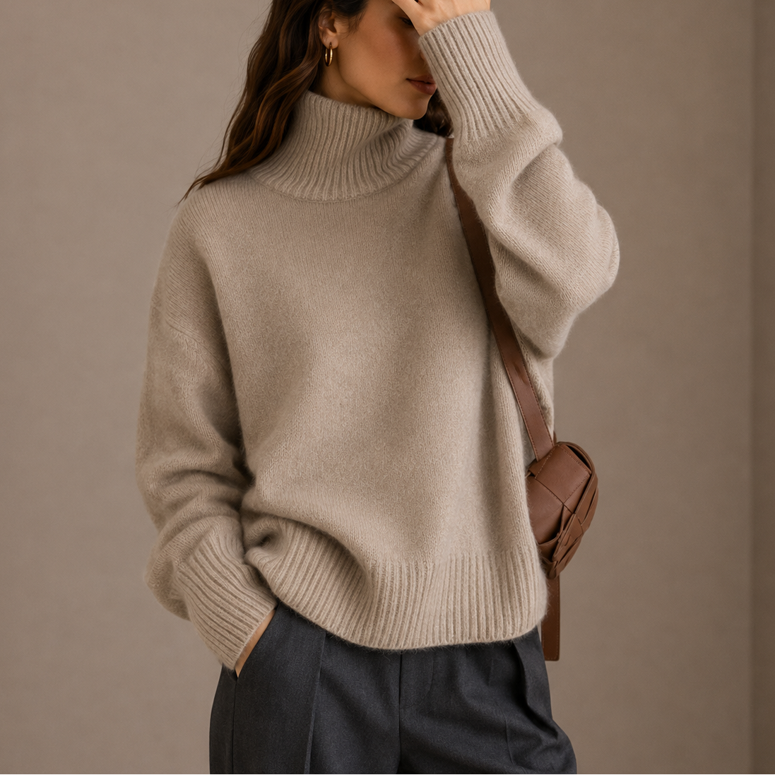 Women's Oversized Turtleneck Sweater – Soft Relaxed Knit Jumper