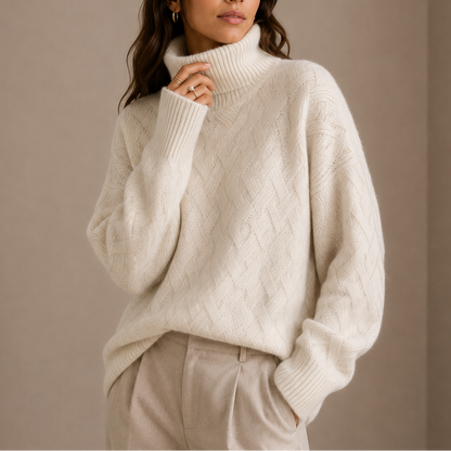 Women's Textured Turtleneck Sweater – Soft Winter Knit Jumper