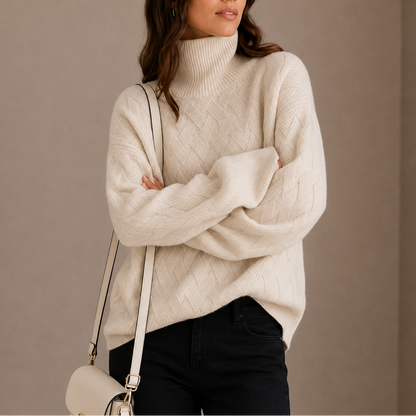 Women's Textured Turtleneck Sweater – Soft Winter Knit Jumper
