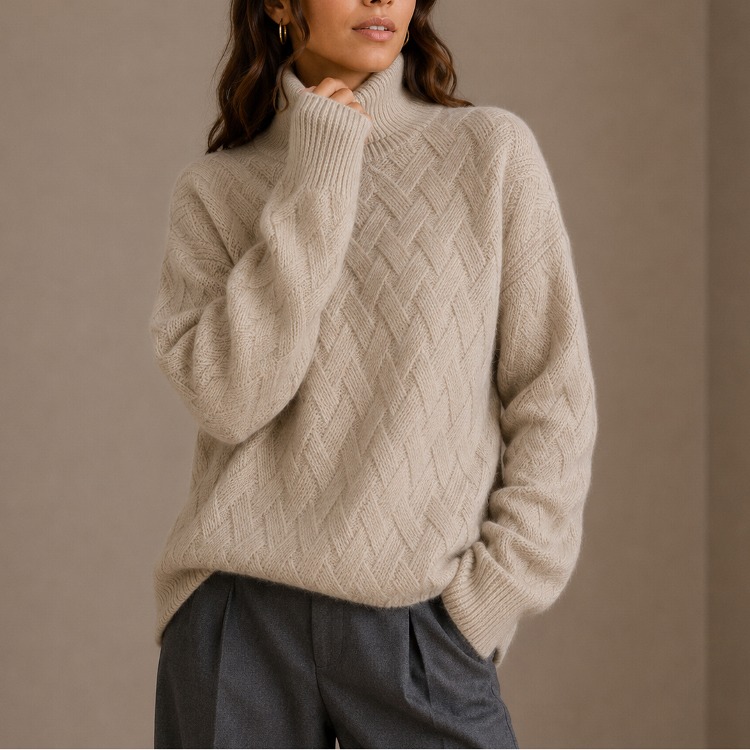 Women's Textured Turtleneck Sweater – Soft Winter Knit Jumper