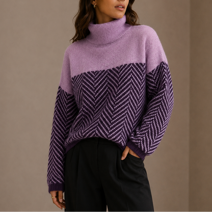 Women's Herringbone Turtleneck Sweater – Oversized Winter Knit Jumper