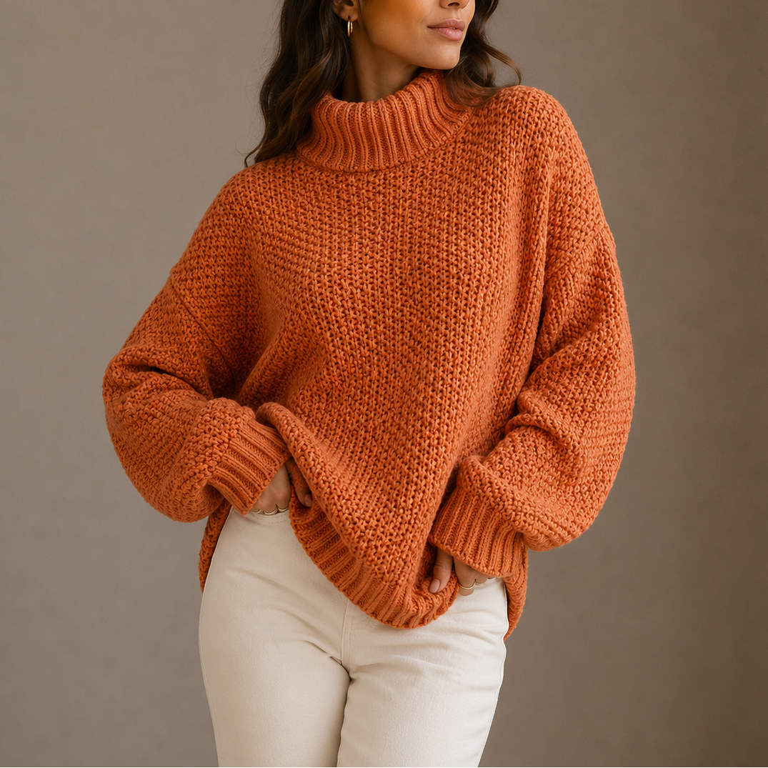 Women's Chunky Turtleneck Sweater – Oversized Knit Jumper
