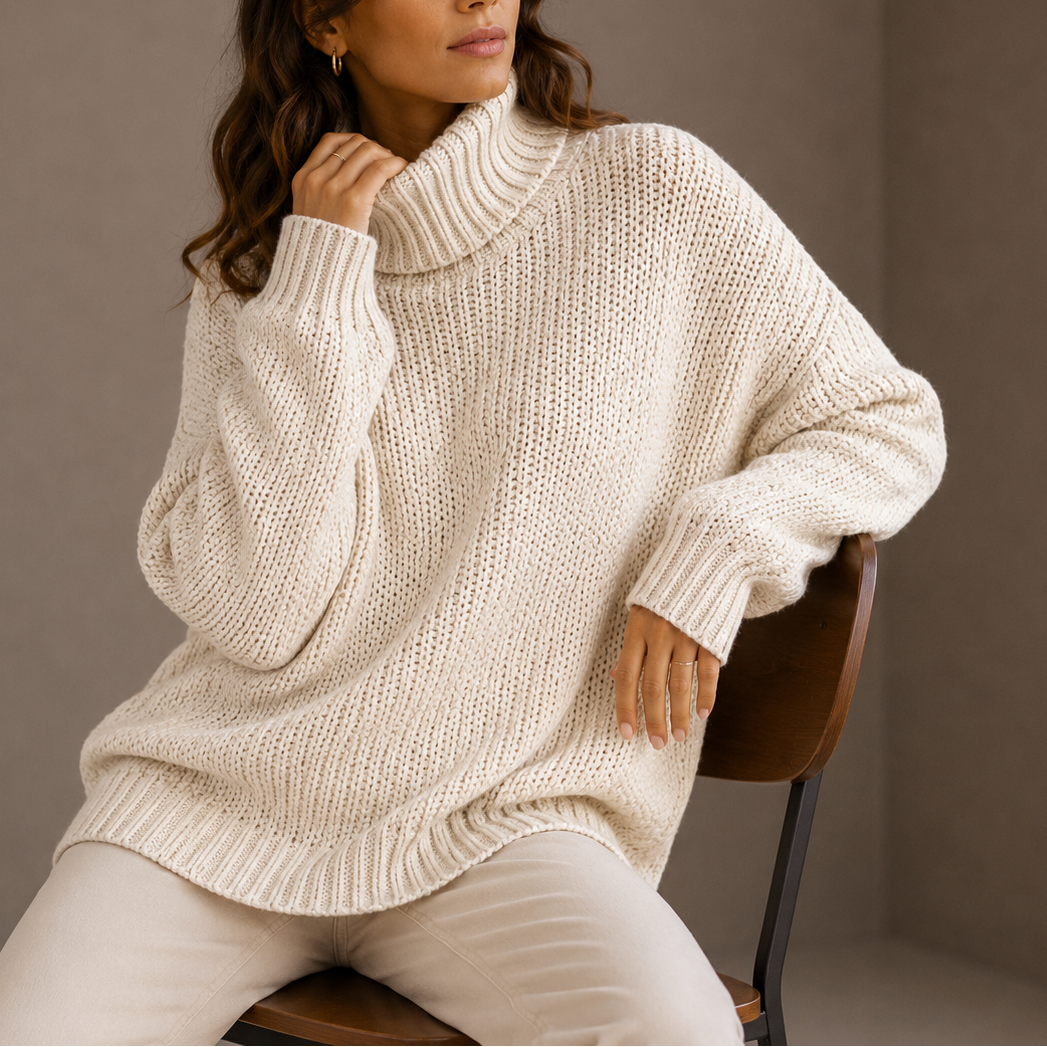 Women's Chunky Turtleneck Sweater – Oversized Knit Jumper