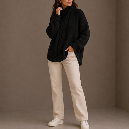 Women's Cable Knit Turtleneck Sweater – Oversized Winter Jumper