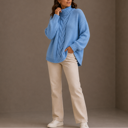 Women's Cable Knit Turtleneck Sweater – Oversized Winter Jumper