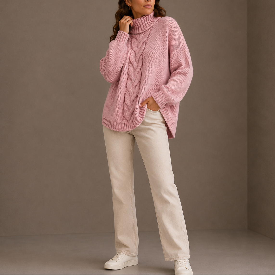 Women's Cable Knit Turtleneck Sweater – Oversized Winter Jumper